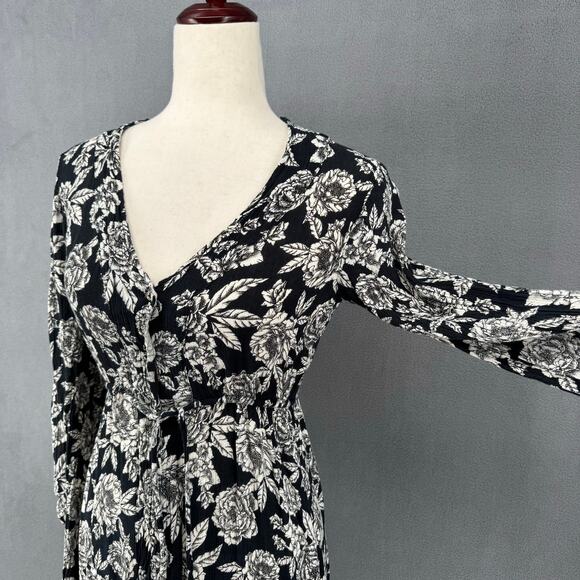 Billabong Allegra Floral Maxi Button Down Dress Womens S Black White Rayon - Picture 7 of 16